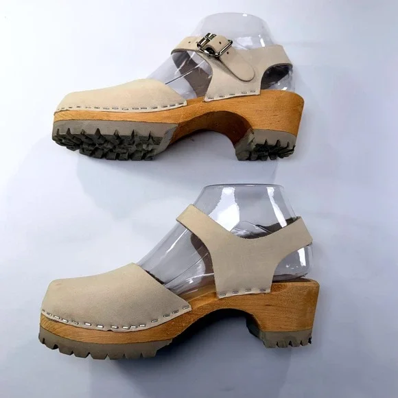 MIA Abba Swedish Clog Women 36/6 Beige Leather Wooden Sole Slingback Boho Sandal - Picture 8 of 12